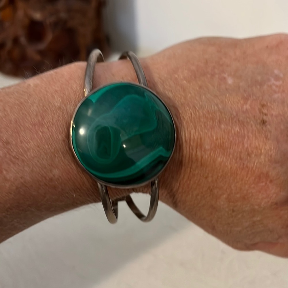 Sterling Silver Malachite stone cuff bracelet Dale Anderson